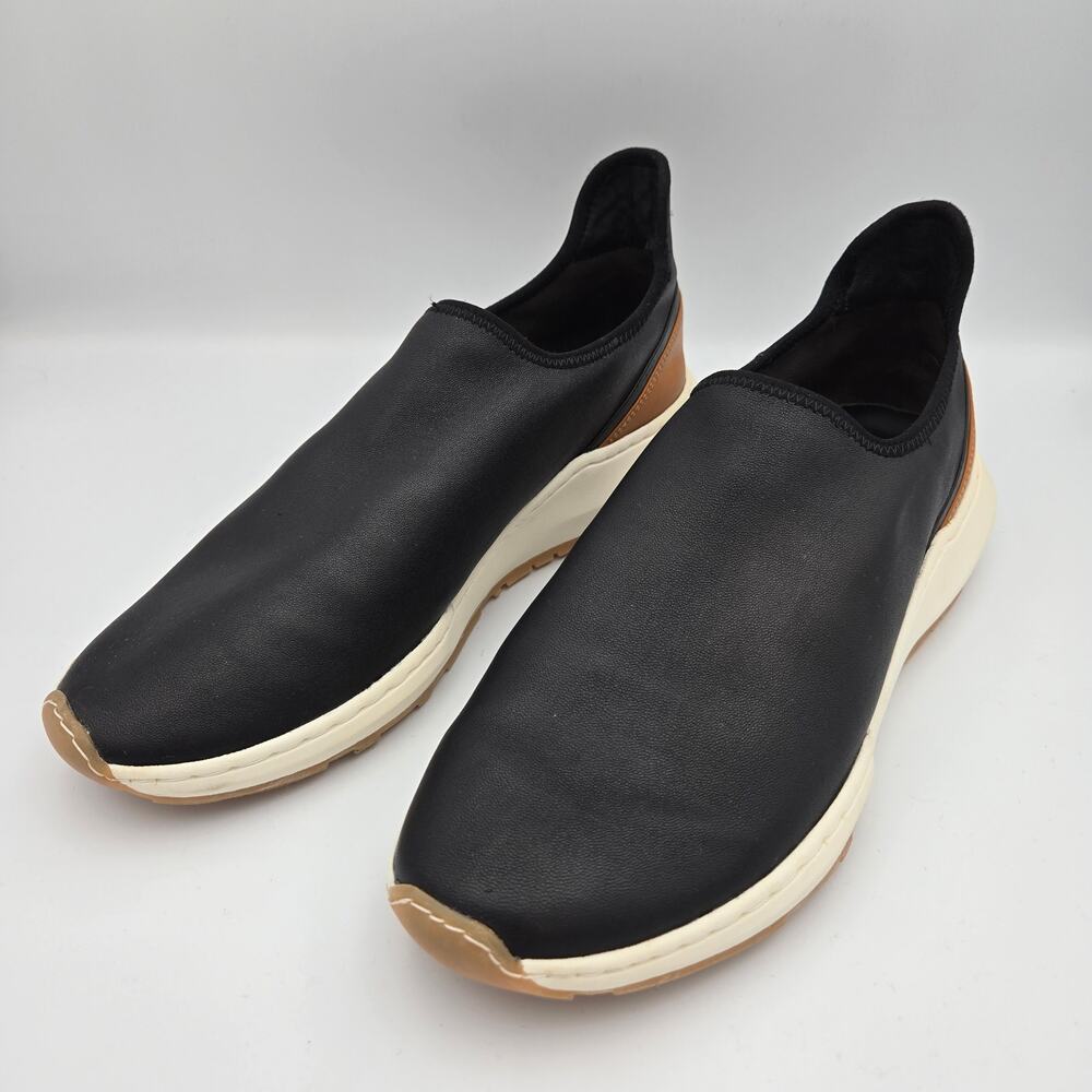 Vince Marlon Leather Slip‑On Sneakers – Black/Tan – Women’s 9